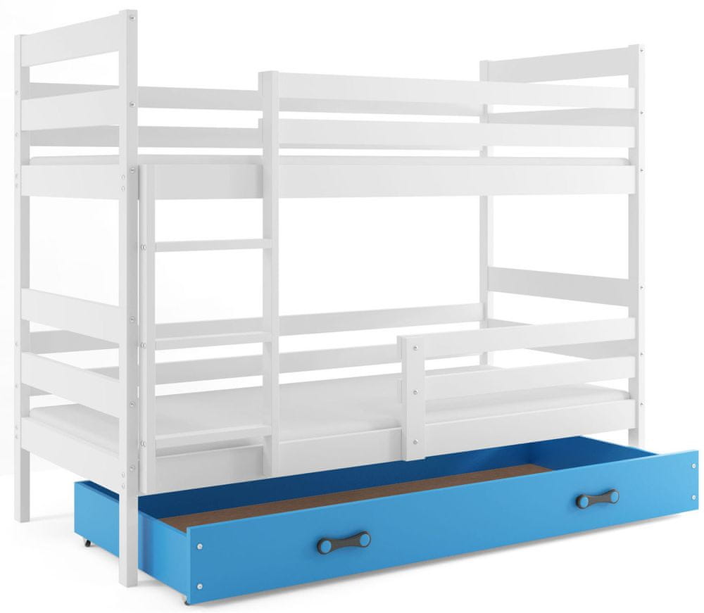 eoshop Poschodová posteľ ERYK 80x190 cm, biela / modrá (Voľba matraca: Penový matrac)